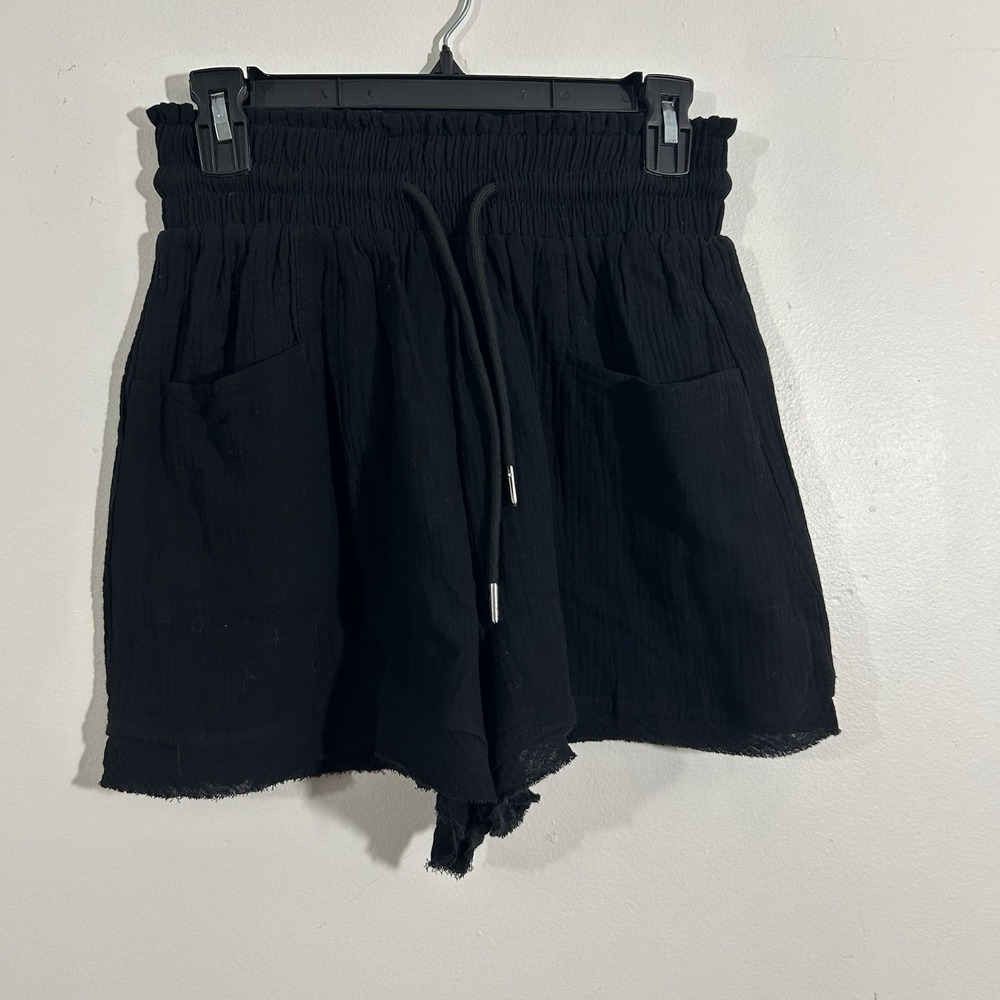 Pink Lily Womens Black Paperbag Waist Drawstring Short Size Medium Solid
